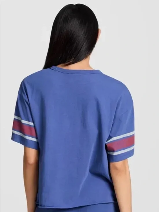 NEW Champion Blue '19' Graphic Short Sleeve Tee with Red & White Stripe Sleeves - Picture 2 of 6